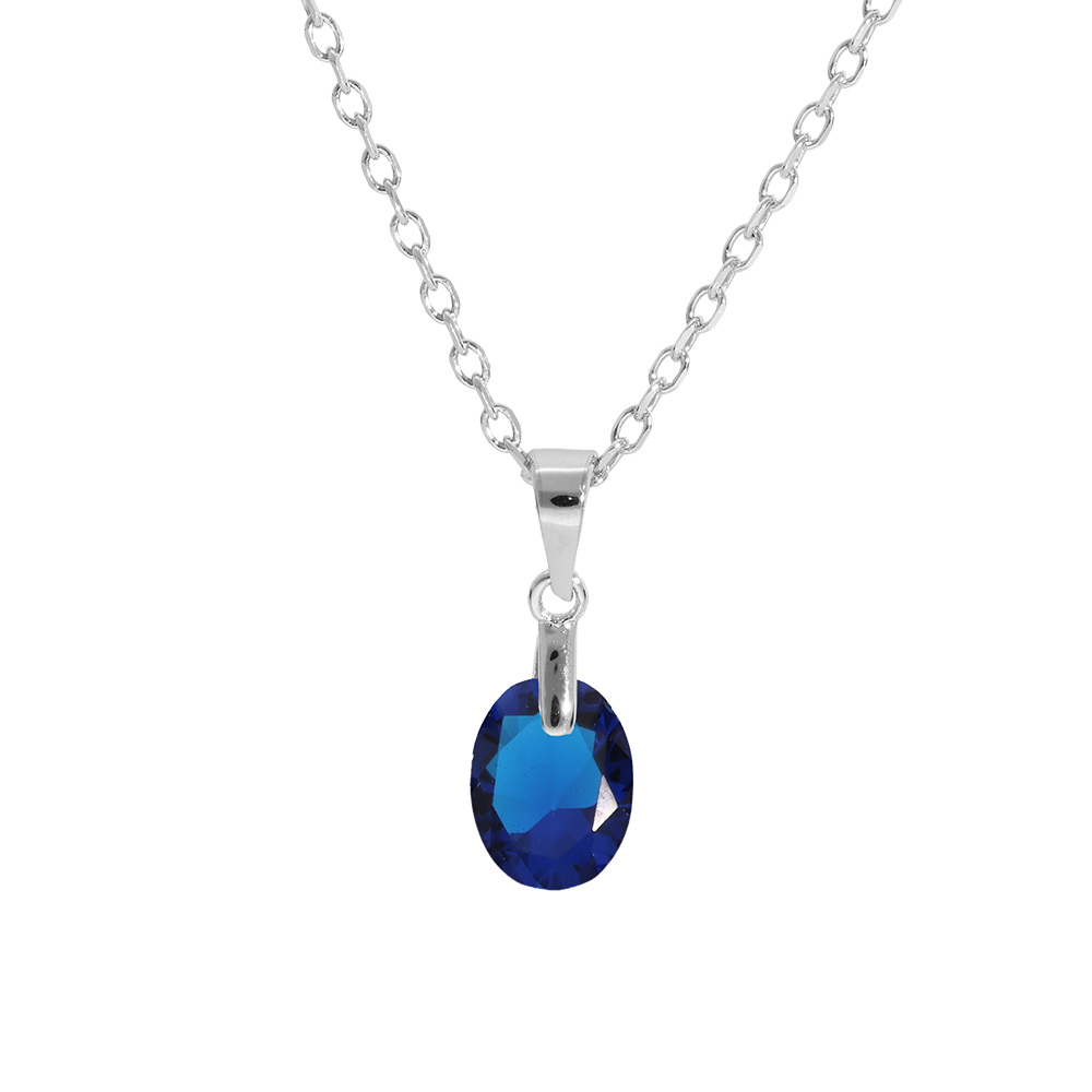 Collier en argent rhodi� cha�ne avec pendentif forme de goutte avec oxyde bleu fonc� facet� 40+5cm - Vue 1