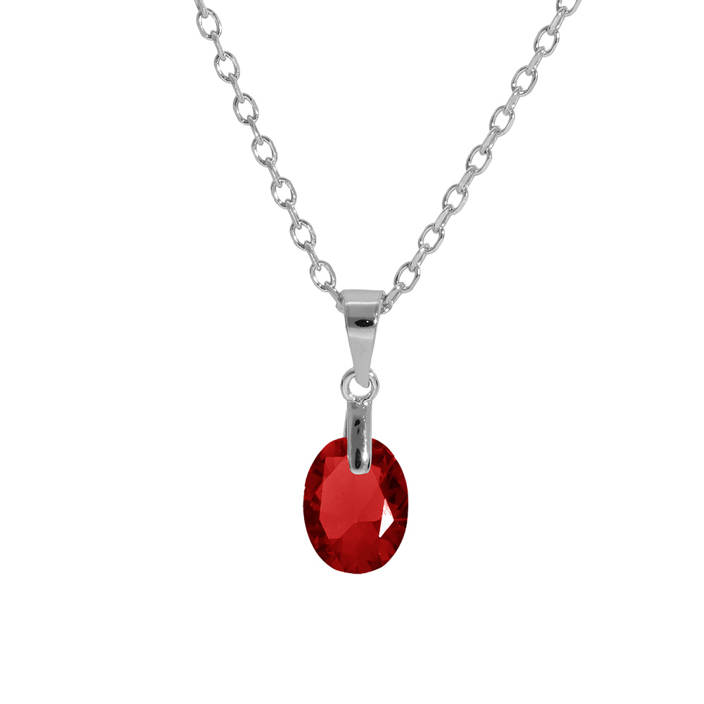 Collier en argent rhodi� cha�ne avec pendentif forme de goutte avec oxyde grenat facet� 40+5cm - Vue 1