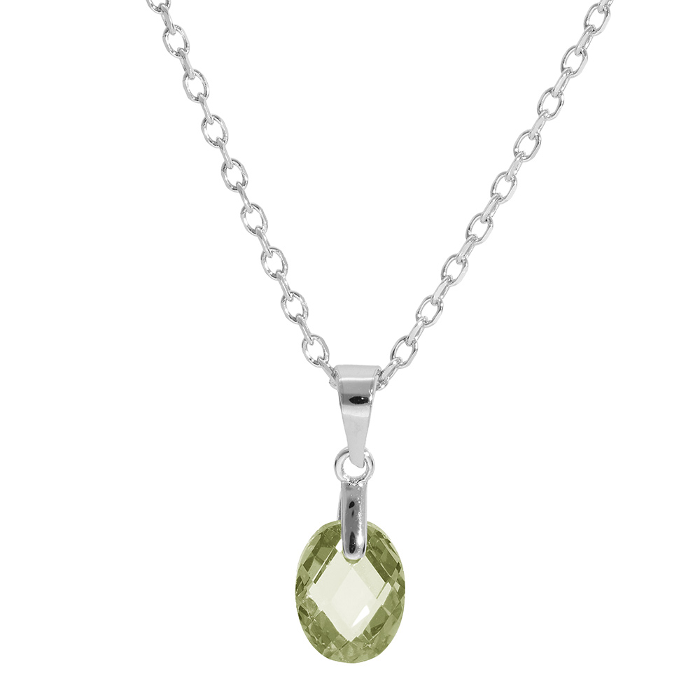 Collier en argent rhodi� cha�ne avec pendentif forme de goutte avec oxyde vert olive facet� 40+5cm - Vue 1