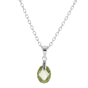 Collier en argent rhodi chane avec pendentif forme de goutte avec oxyde vert olive facet 40+5cm - Vue 1