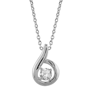 Collier en argent rhodi chane avec pendentif forme escargot avec oxyde blanc serti au centre - longueur 38cm - Vue 1