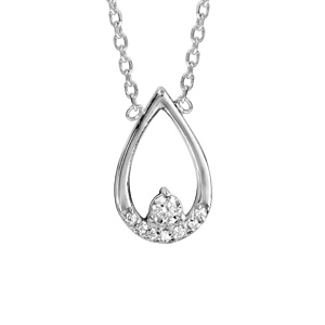 Collier en argent rhodi chane avec pendentif goutte avec arrondi orn d\'oxydes blancs sertis et 1 oxyde blanc  l\'intrieur - longueur 38cm + 4cm de rallonge - Vue 1