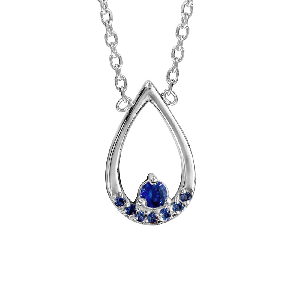 Collier en argent rhodi� cha�ne avec pendentif goutte bleu fonc� 42cm + 3cm - Vue 1