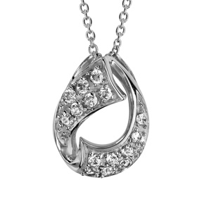 Collier en argent rhodié chaîne avec pendentif goutte en ruban vrillé lisse et ornée d\'oxydes blancs sertis - longueur 42cm + 3cm de rallonge - Vue 1