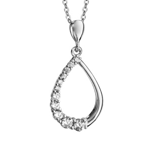 Collier en argent rhodi chane avec pendentif goutte vide avec 1 moiti lisse et l\'autre orne d\'oxydes blancs - longueur 42cm + 3cm de rallonge - Vue 1