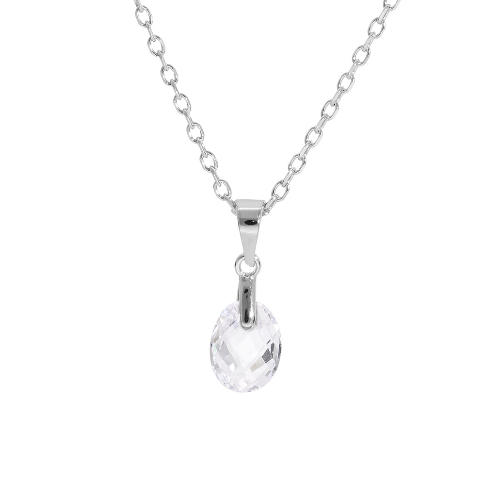 Collier en argent rhodi� cha�ne avec pendentif goutte oxyde blanc facett� 40+5cm - Vue 1