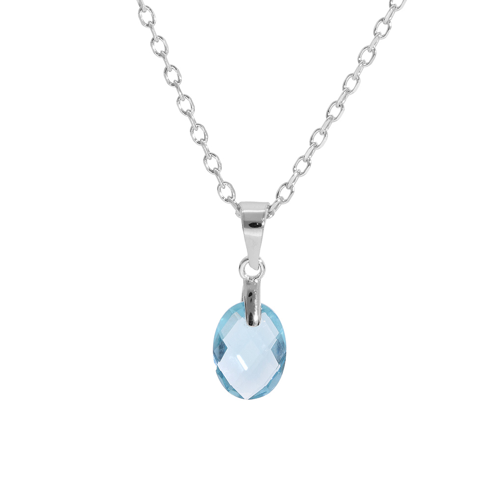 Collier en argent rhodi� cha�ne avec pendentif goutte oxyde bleu ciel facett� 40+5cm - Vue 1