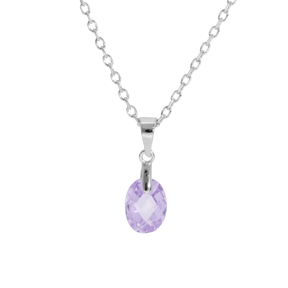 Collier en argent rhodi� cha�ne avec pendentif goutte oxyde mauve facett� 40+5cm - Vue 1