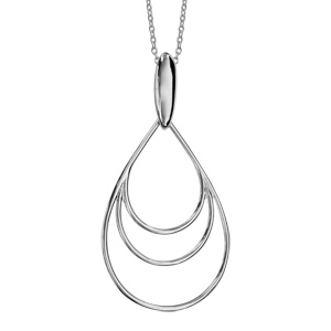 Collier en argent rhodi chane avec pendentif 3 gouttes de taille diffrente en fil - longueur 40cm + 4cm de rallonge - Vue 1