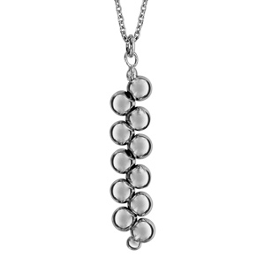 Collier en argent rhodié chaîne avec pendentif grappe de boules lisses - longueur 42cm + 5cm de rallonge - Vue 1