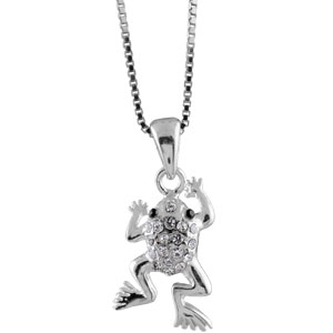 Collier en argent rhodi chane avec pendentif grenouille orne d\'oxydes blancs - longueur 42cm - Vue 1