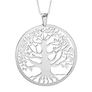 Pendentif /"arbre de vie/" dans un cercle en argent rhodié
