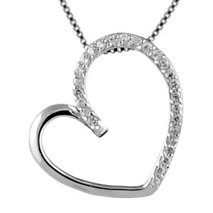 Collier en argent rhodi chane avec pendentif gros coeur asymtrique et avec 1 moiti orne d\'oxydes blancs - longueur 42cm - Vue 1