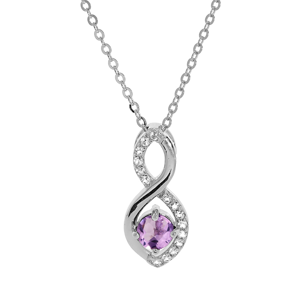 Collier en argent rhodi� cha�ne avec pendentif infini Amethyste v�ritable et oxydes blancs sertis 40+5cm - Vue 1