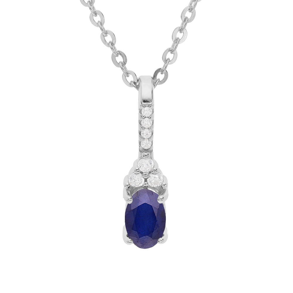 Collier en argent rhodi� cha�ne avec pendentif infini avec barrette et oxydes bleu et blancs sertis 40+5cm - Vue 1