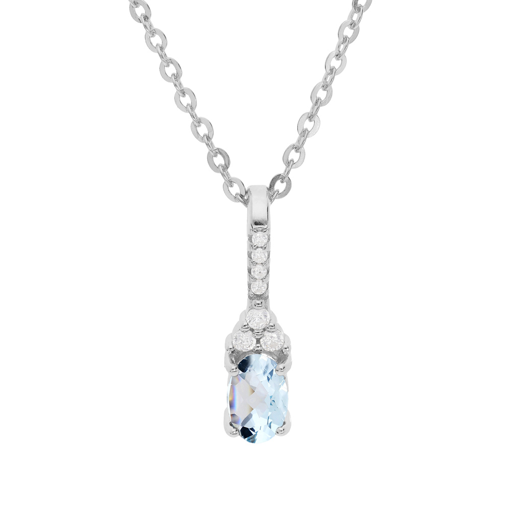Collier en argent rhodi� cha�ne avec pendentif infini avec barrette et Topaze bleu v�ritable et oxydes blancs sertis 40+5cm - Vue 1