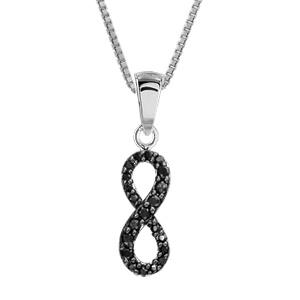 Collier en argent rhodi chane avec pendentif infini en rail d\'oxydes noirs sertis grand modle - longueur 42cm + 3cm de rallonge - Vue 1