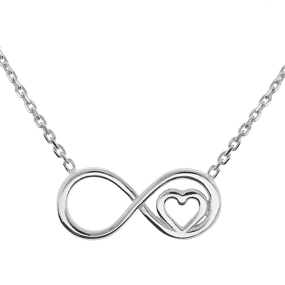 Collier en argent rhodi� cha�ne avec pendentif infini et coeur 42+3cm - Vue 1