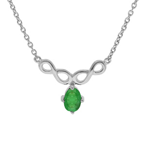 Collier en argent rhodi chane avec pendentif infini et Emeraude vritable suspendue et Topazes blanches 42+3cm - Vue 1