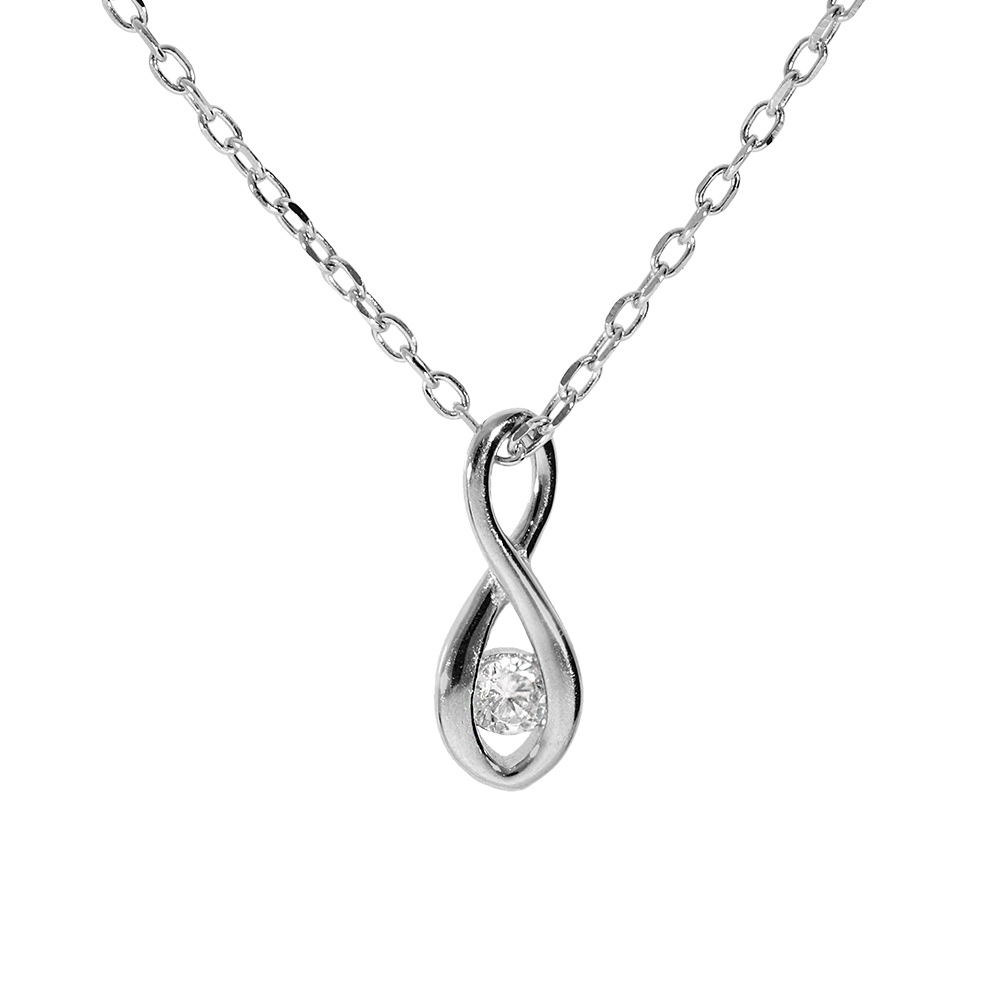 Collier en argent rhodi chane avec pendentif infini et oxyde blanc longueur 40+4cm - Vue 1