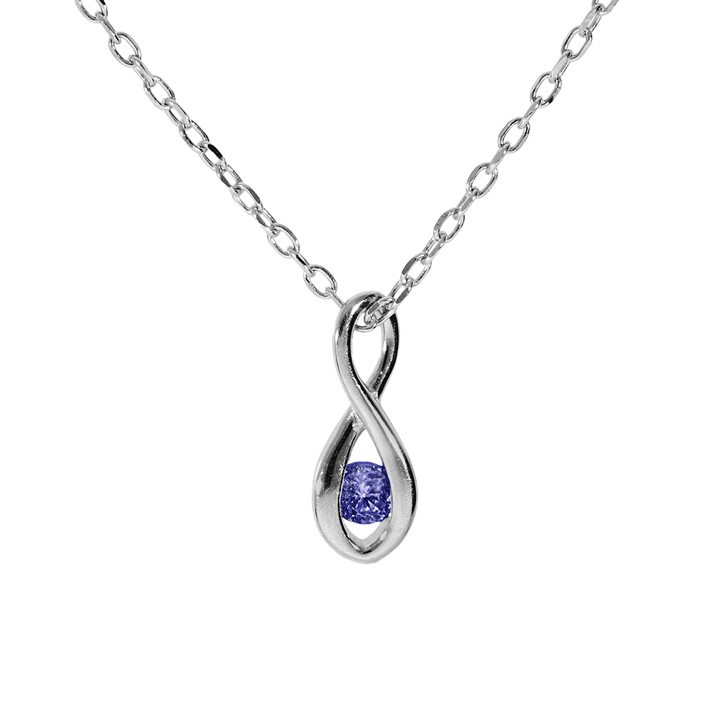 Collier en argent rhodi� cha�ne avec pendentif infini et oxyde bleu fonc� longueur 40+4cm - Vue 1