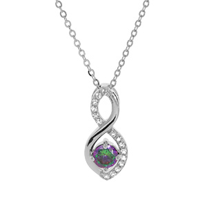 Collier en argent rhodi chane avec pendentif infini oxydes mystique et blancs sertis 40+5cm - Vue 1