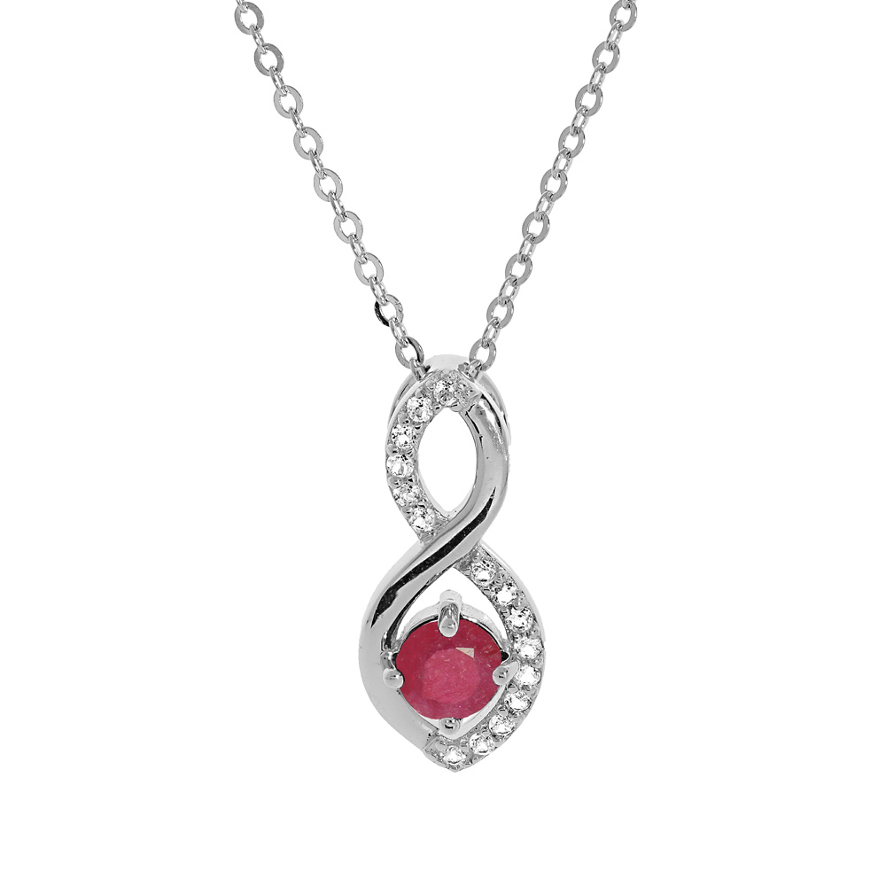 Collier en argent rhodi� cha�ne avec pendentif infini oxydes roses et blancs sertis 40+5cm - Vue 1