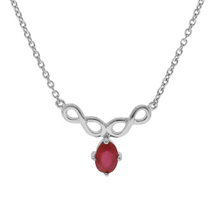 Collier en argent rhodi chane avec pendentif infini Rubis vritable suspendu et Topazes blanches 42+3cm - Vue 1