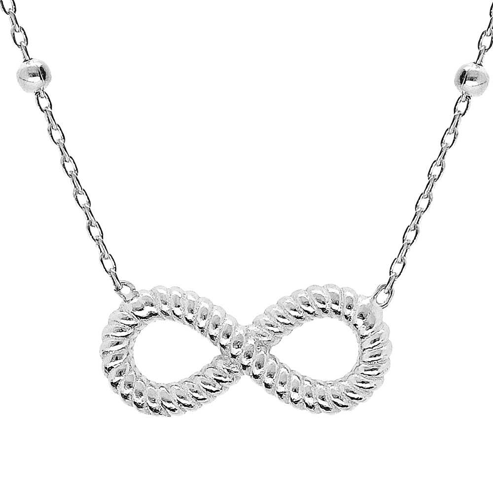 Collier en argent rhodi� cha�ne avec pendentif infini travaill� 40+5cm - Vue 1