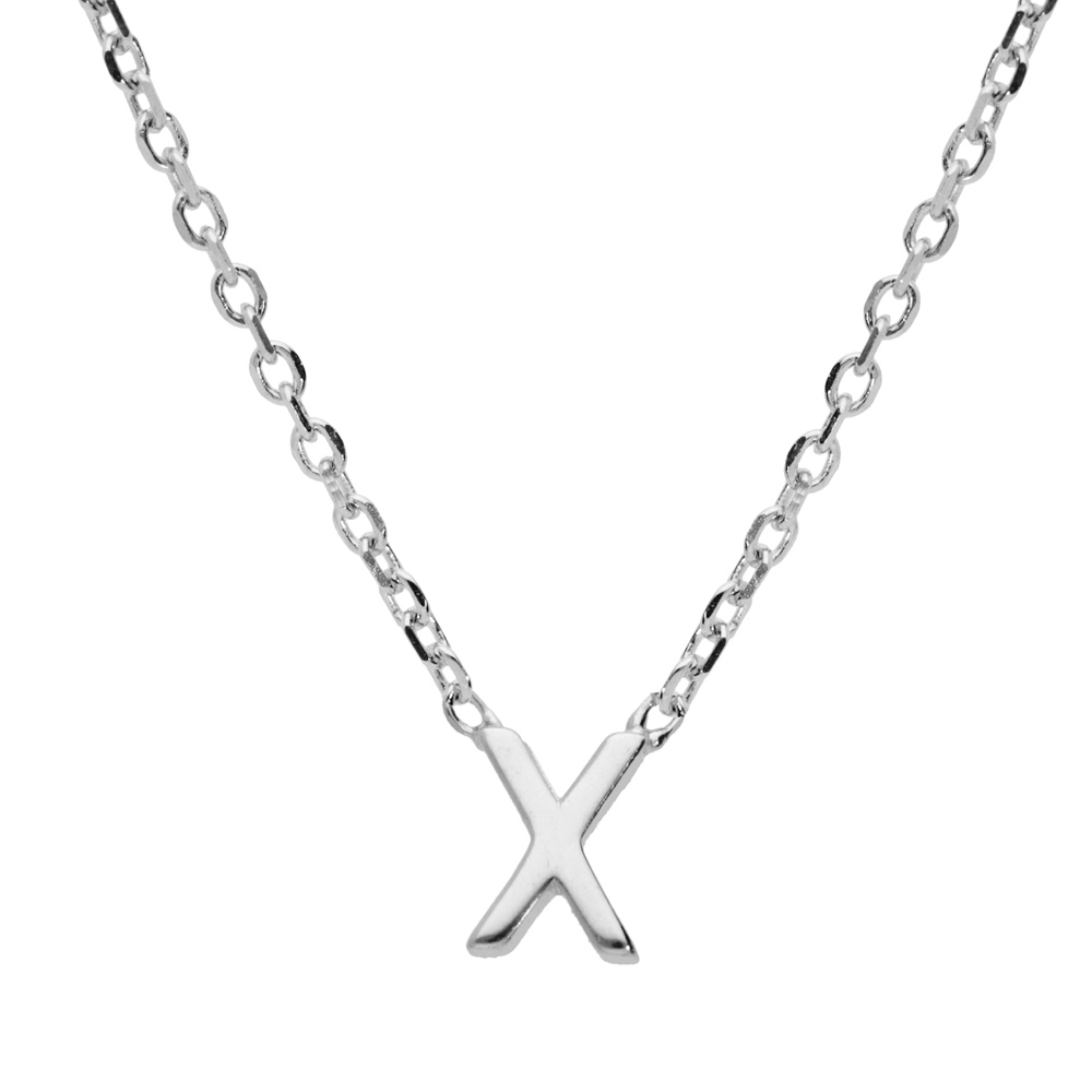 Collier en argent rhodi� cha�ne avec pendentif initiale X 38+5cm - Vue 1