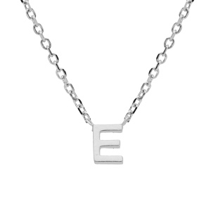 Collier en argent rhodi chane avec pendentif initiale E 38+5cm - Vue 1