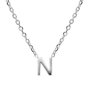 Collier en argent rhodi chane avec pendentif initiale N 38+5cm - Vue 1