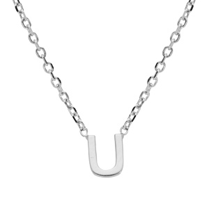 Collier en argent rhodi chane avec pendentif initiale U 38+5cm - Vue 1