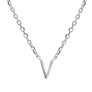 Collier en argent rhodi chane avec pendentif initiale V 38+5cm - Vue 1