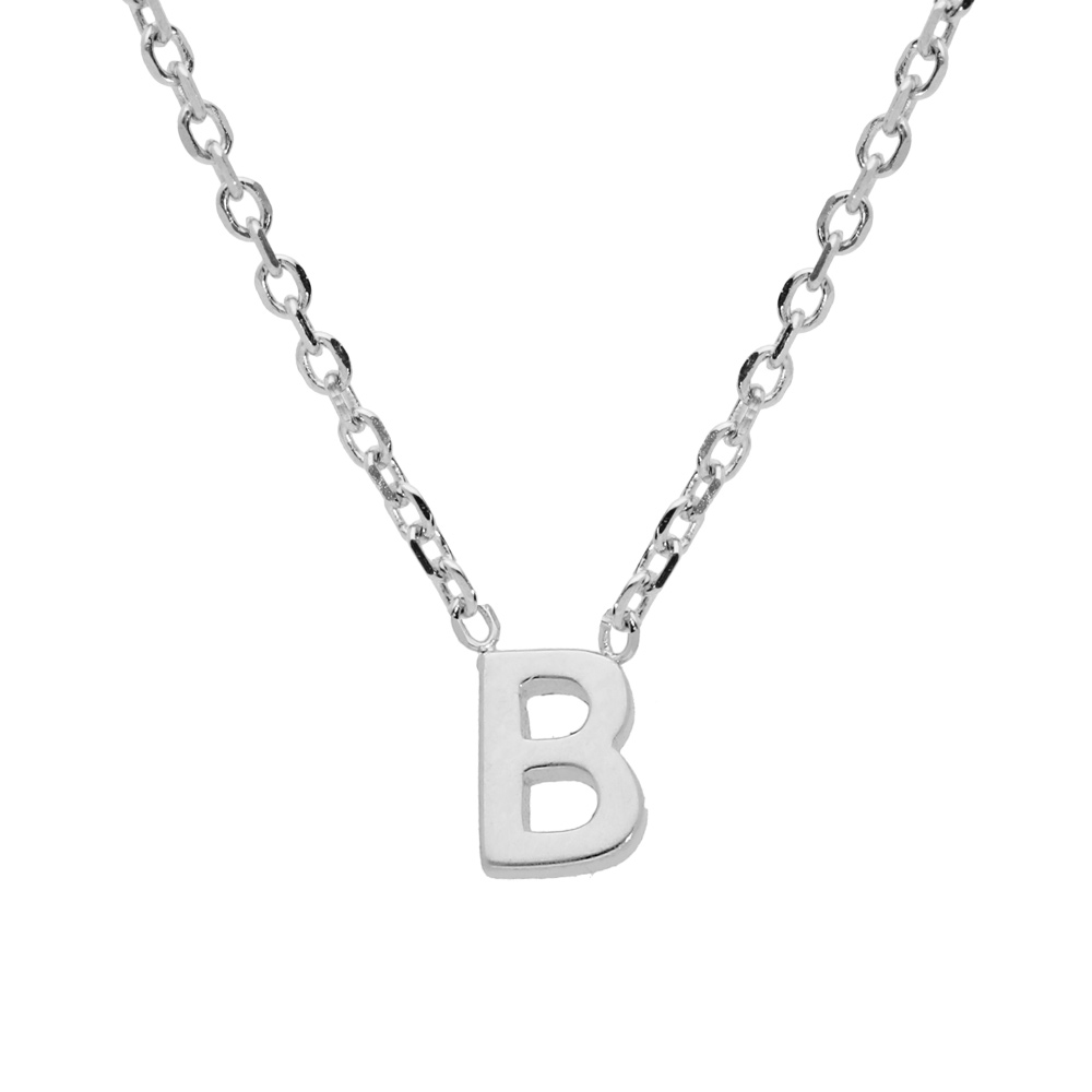 Collier en argent rhodi� cha�ne avec pendentif initiale B 5mm - 38+5cm - Vue 1