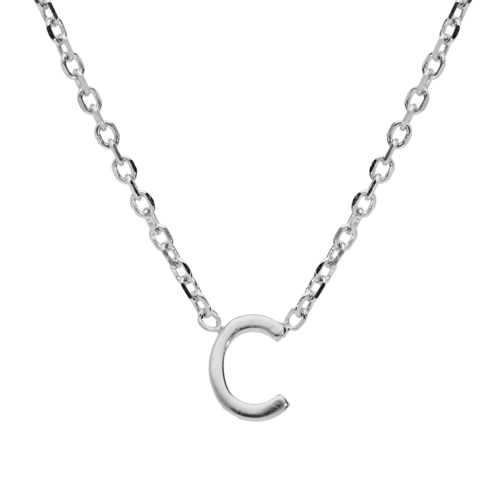 Collier en argent rhodi� cha�ne avec pendentif initiale C 5mm - 38+5cm - Vue 1