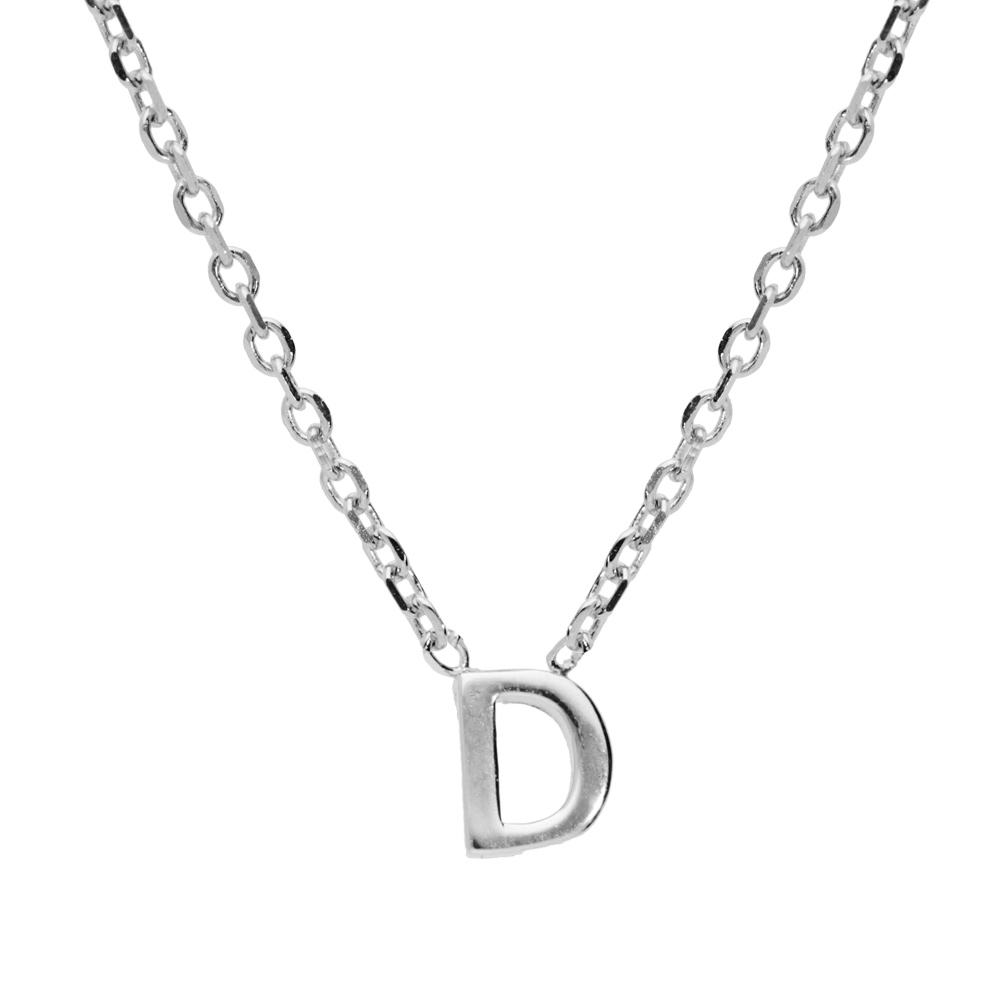 Collier en argent rhodi� cha�ne avec pendentif initiale D 5mm - 38+5cm - Vue 1