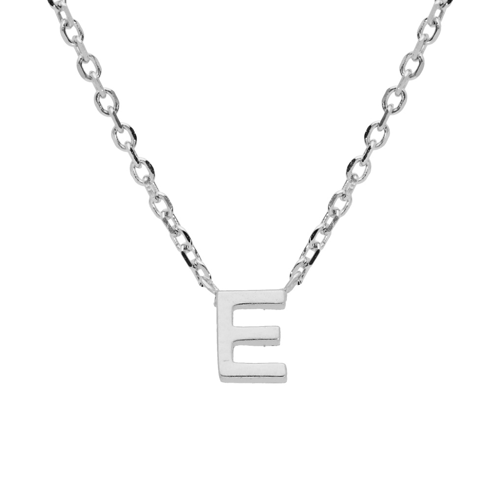Collier en argent rhodi� cha�ne avec pendentif initiale E 5mm - 38+5cm - Vue 1