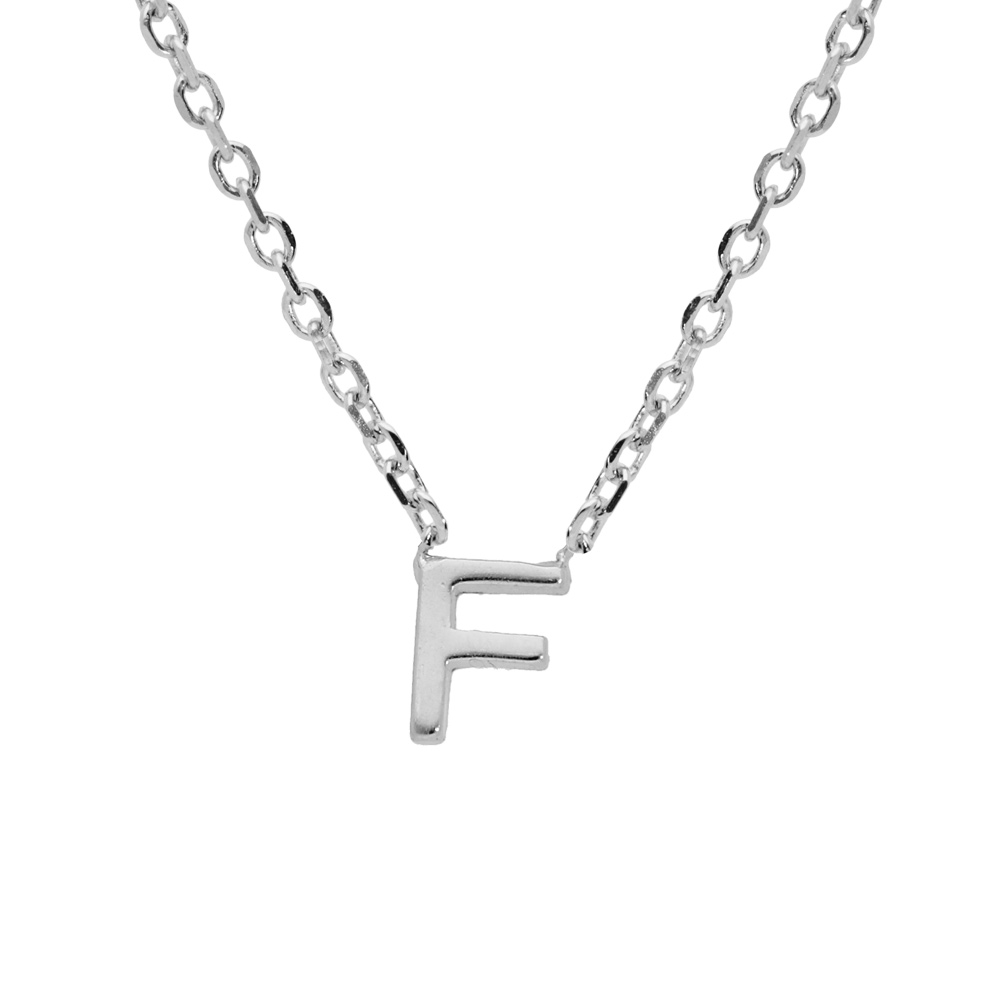 Collier en argent rhodi� cha�ne avec pendentif initiale F 5mm - 38+5cm - Vue 1