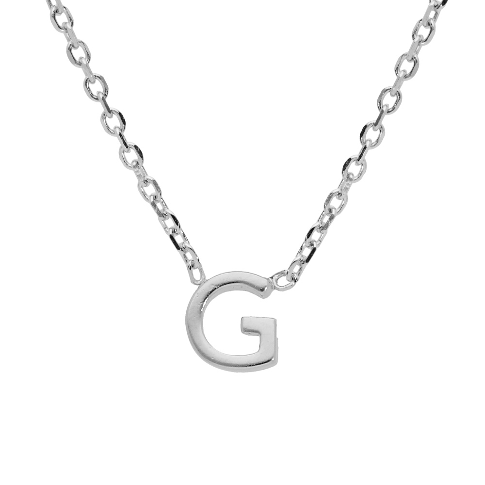 Collier en argent rhodi� cha�ne avec pendentif initiale G 5mm - 38+5cm - Vue 1