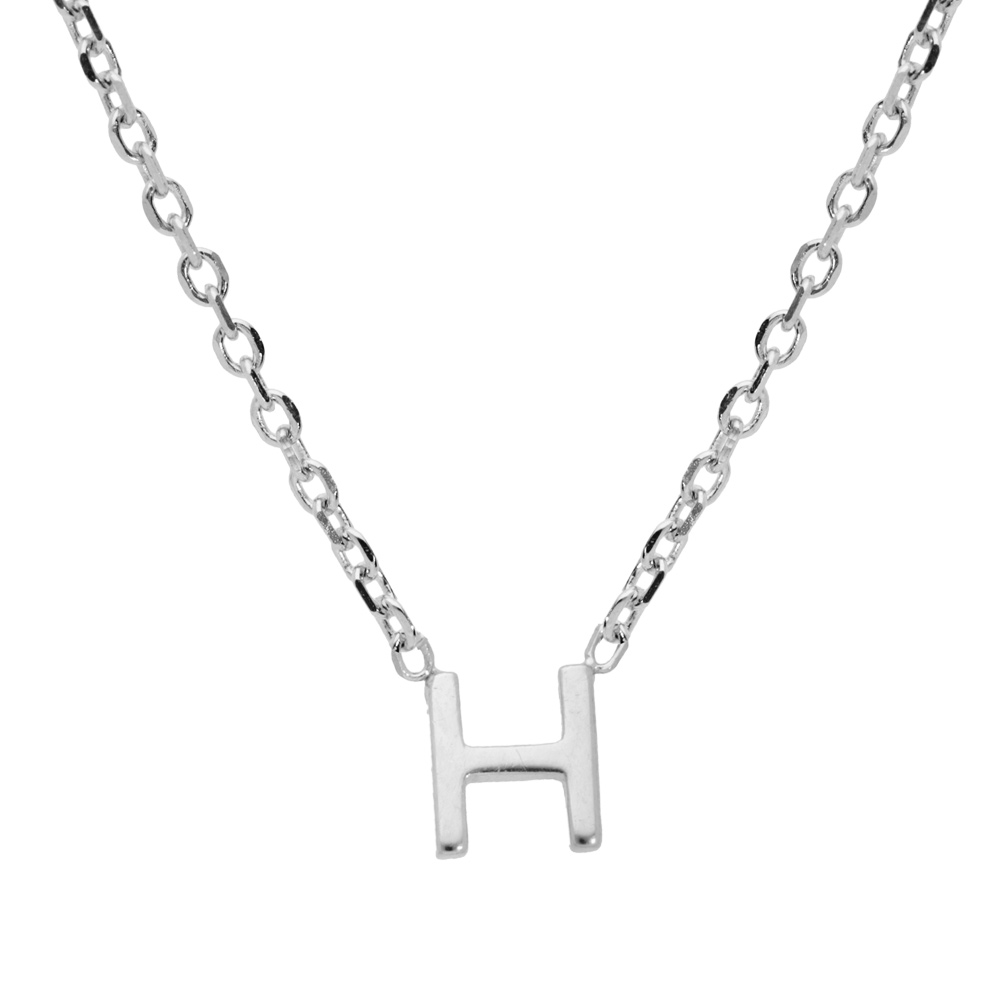 Collier en argent rhodi� cha�ne avec pendentif initiale H 5mm - 38+5cm - Vue 1