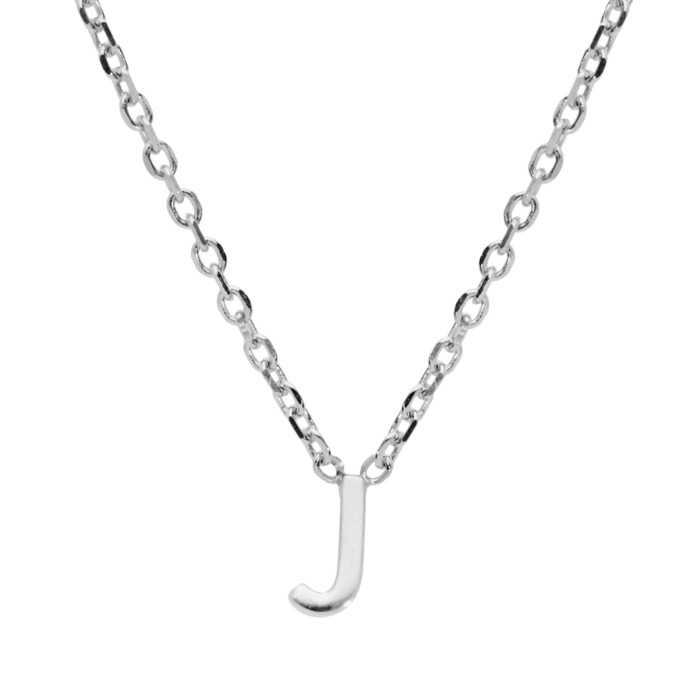 Collier en argent rhodi� cha�ne avec pendentif initiale J 5mm - 38+5cm - Vue 1