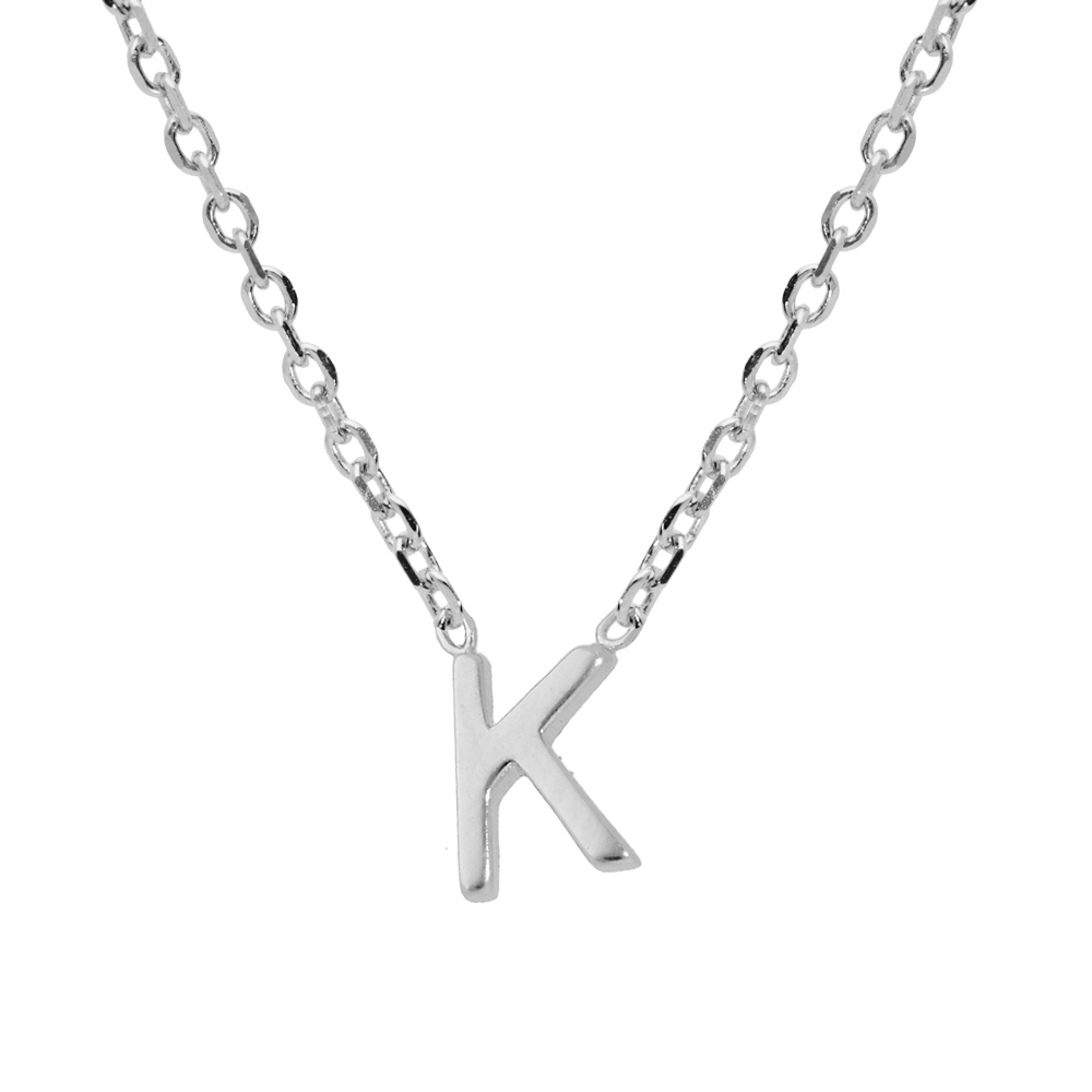 Collier en argent rhodi� cha�ne avec pendentif initiale K 5mm - 38+5cm - Vue 1