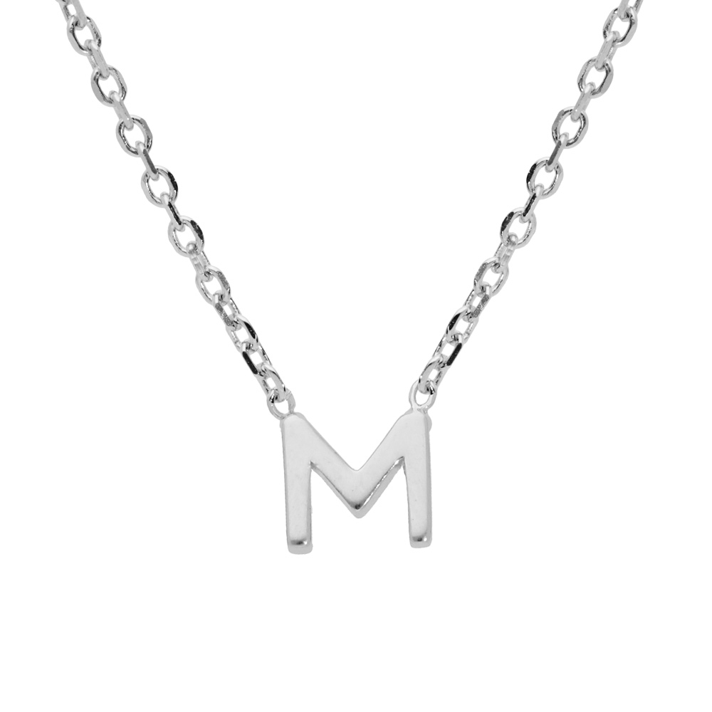 Collier en argent rhodi� cha�ne avec pendentif initiale M 5mm - 38+5cm - Vue 1