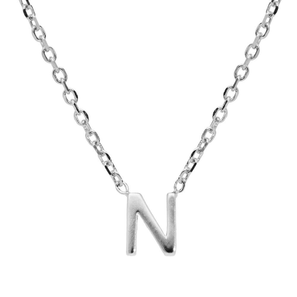 Collier en argent rhodi� cha�ne avec pendentif initiale N 5mm - 38+5cm - Vue 1