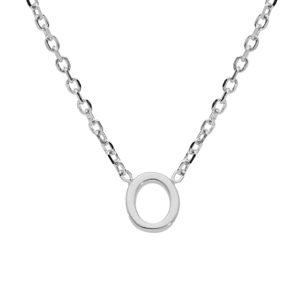 Collier en argent rhodi� cha�ne avec pendentif initiale O 5mm - 38+5cm - Vue 1