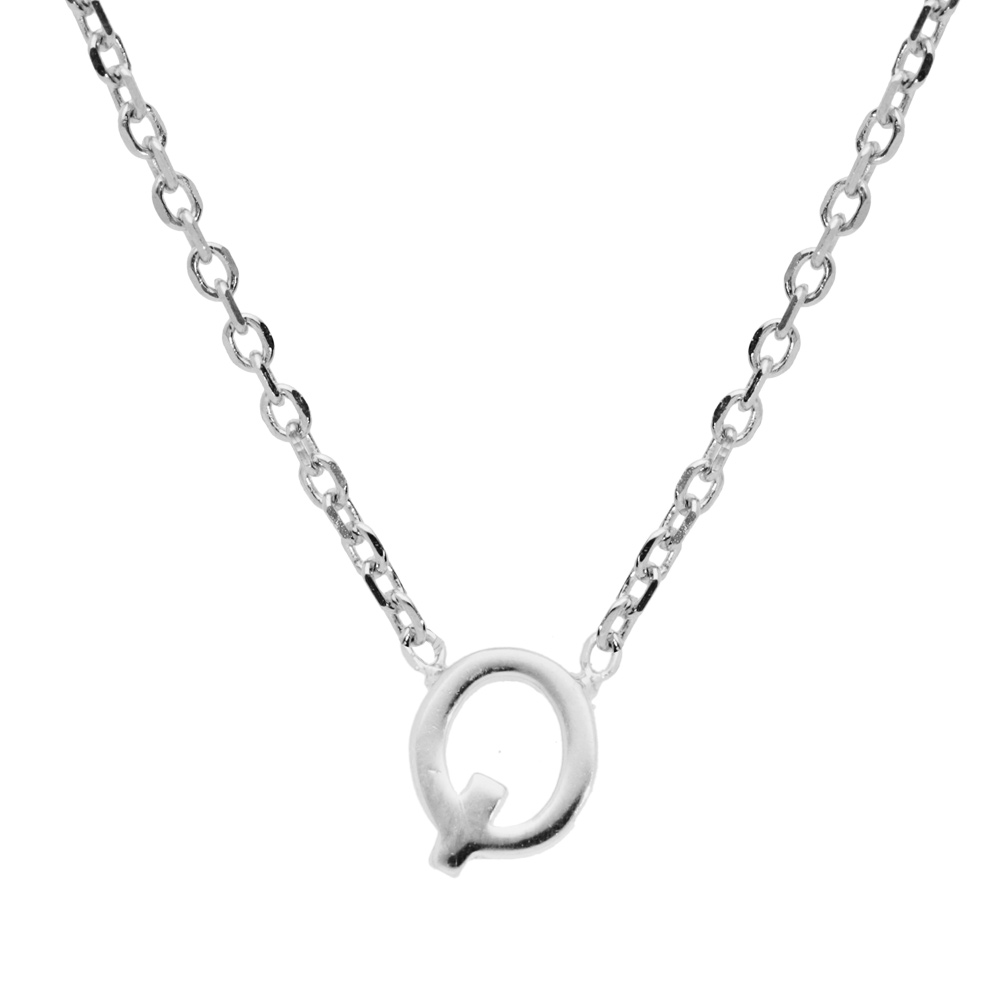 Collier en argent rhodi� cha�ne avec pendentif initiale Q 5mm - 38+5cm - Vue 1