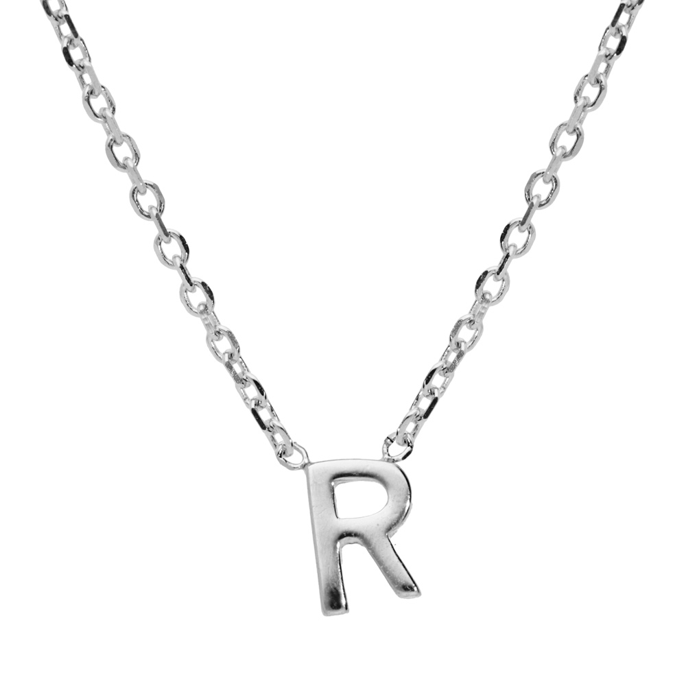 Collier en argent rhodi� cha�ne avec pendentif initiale R 5mm - 38+5cm - Vue 1