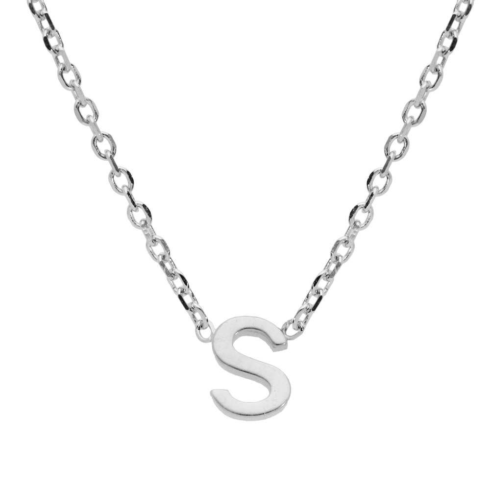 Collier en argent rhodi� cha�ne avec pendentif initiale S 5mm - 38+5cm - Vue 1