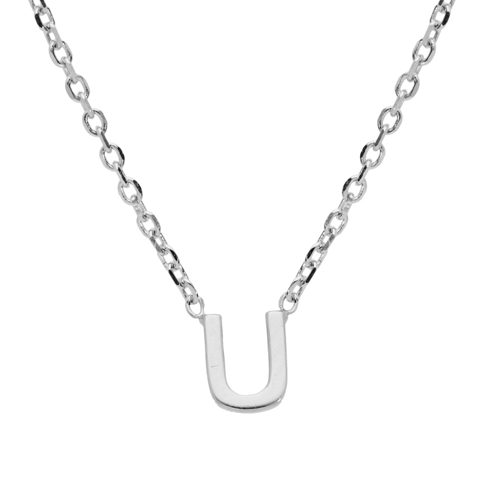 Collier en argent rhodi� cha�ne avec pendentif initiale U 5mm - 38+5cm - Vue 1